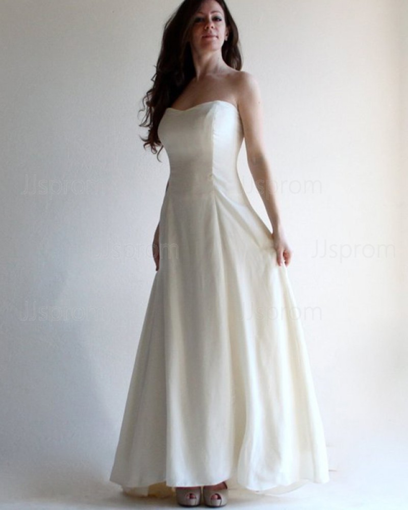 Simple Beach Strapless Satin Ivory Wedding Dress with Lace Up WD2125