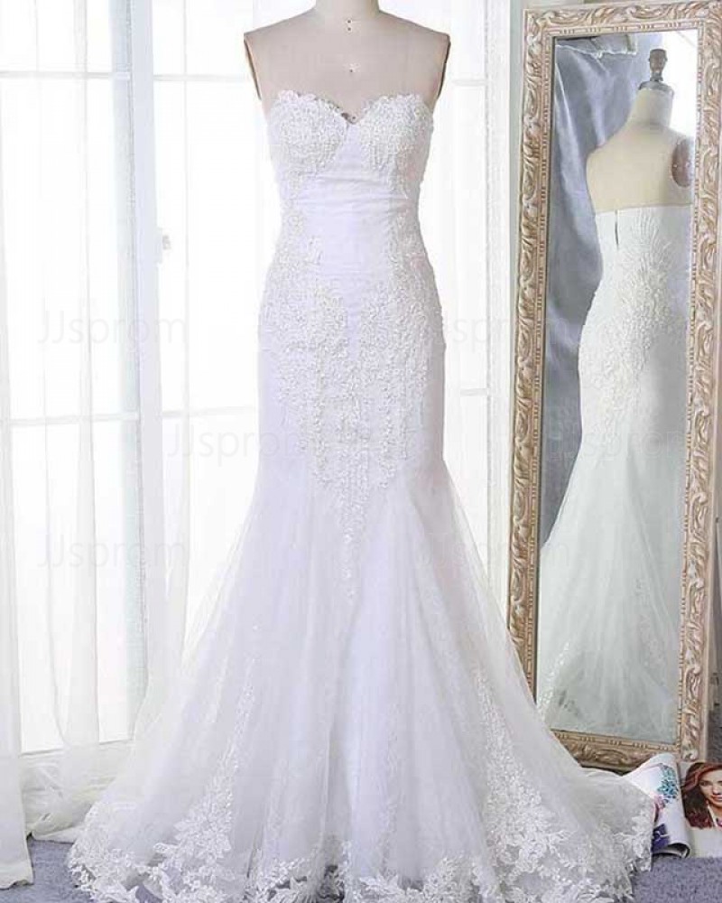 Lace Applique Sweetheart Mermaid White Wedding Dress WD2134