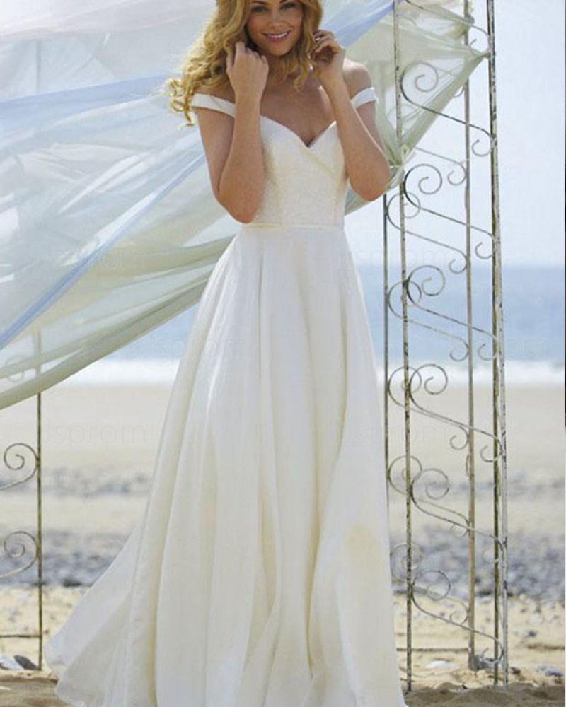 Ruched Simple Ivory Off the Shoulder Wedding Dress WD2142