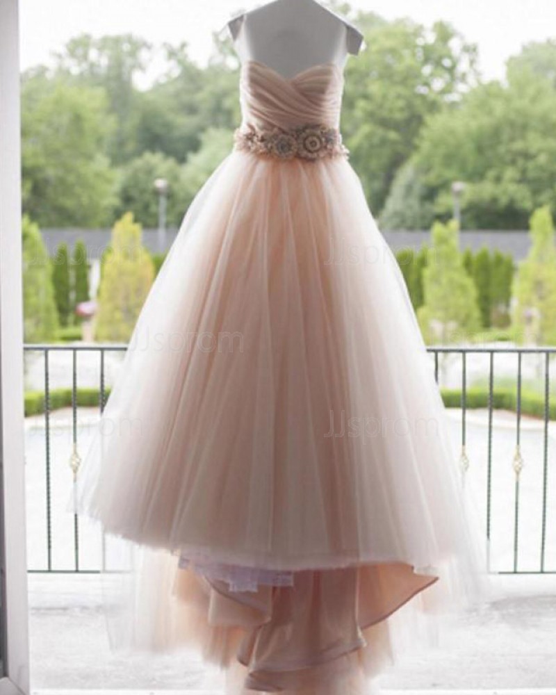 Tulle Princess Sweetheart Pink Wedding Dress with Beading Belt WD2174