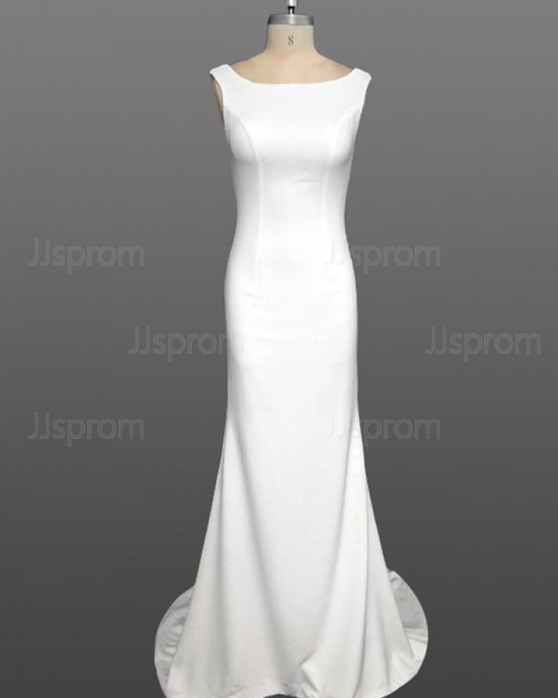 Simple White Mermaid Scoop Satin Wedding Dress WD2237