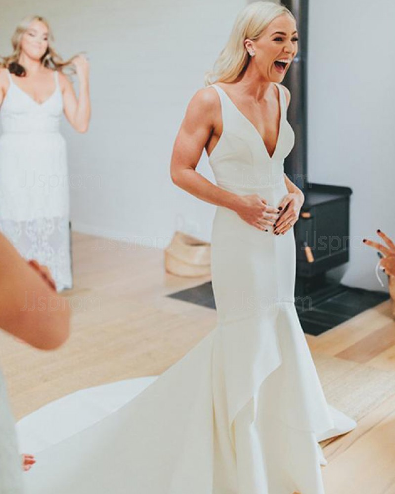 satin deep v neck wedding dress