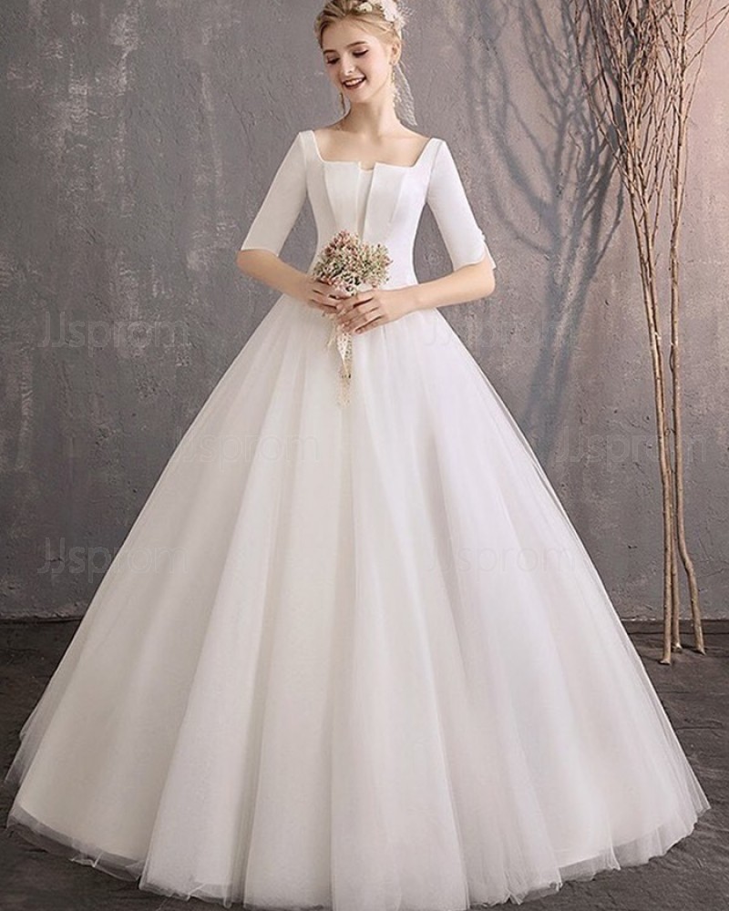 Tulle Square Neckline Wedding Dress with Half Length Sleeves WD2308