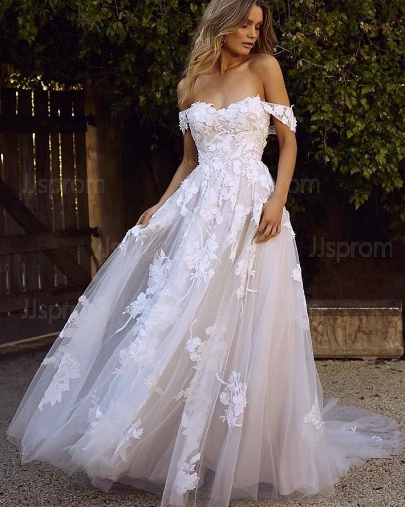 Applique Lace Off the Shoulder Wedding Dress WD2311