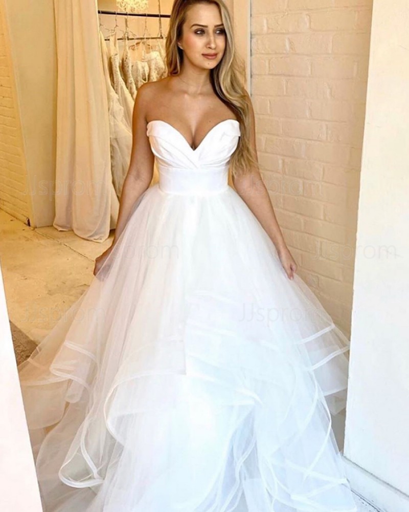 White Ruffled Tulle Sweetheart Wedding Dress WD2321