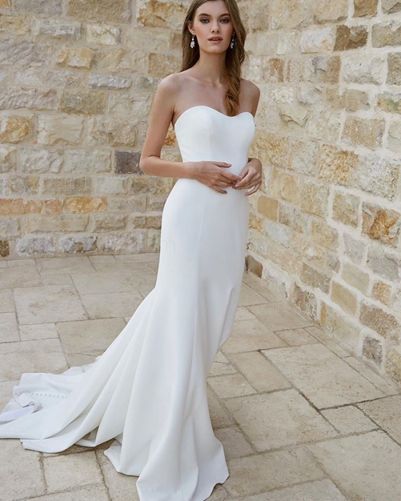 Sweetheart White Satin Simple Mermaid Wedding Dress for Fall WD2332