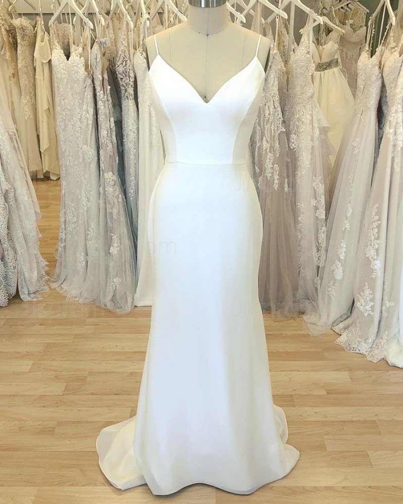 Simple Spaghetti Straps White Sheath Wedding Dress for Spring WD2410