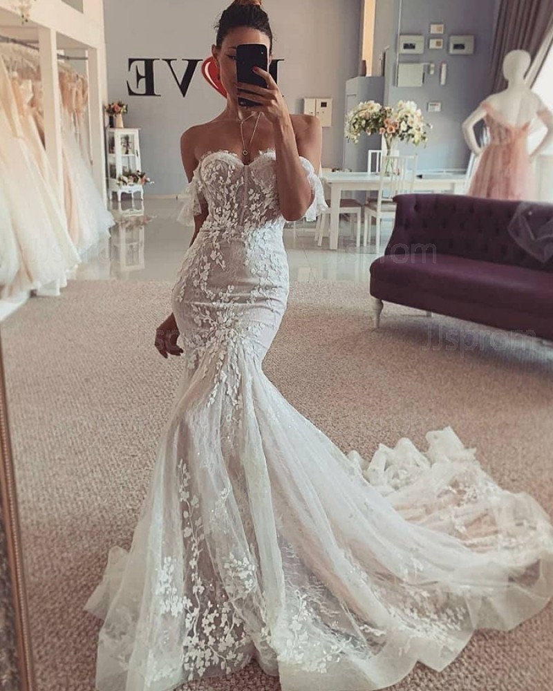 Lace Ivory Off the Shoulder Mermaid Wedding Dress WD2444
