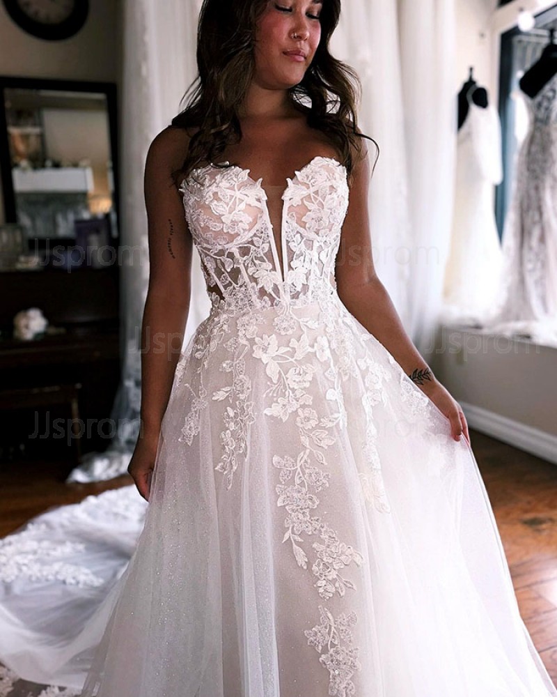 Lace applique a discount line wedding dress