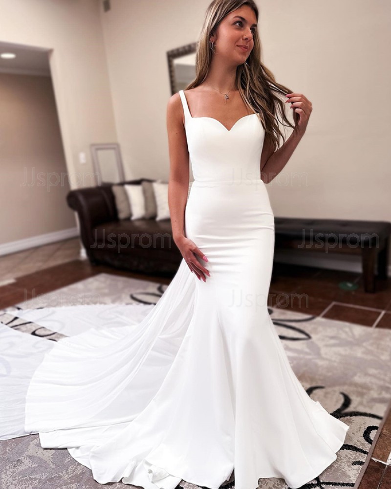 Square Neckline Satin White Mermaid Simple Wedding Dress WD2576