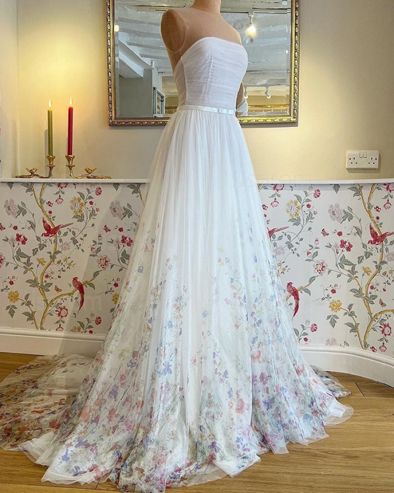 Tulle Floral A-line Strapless Wedding Dress WD2598