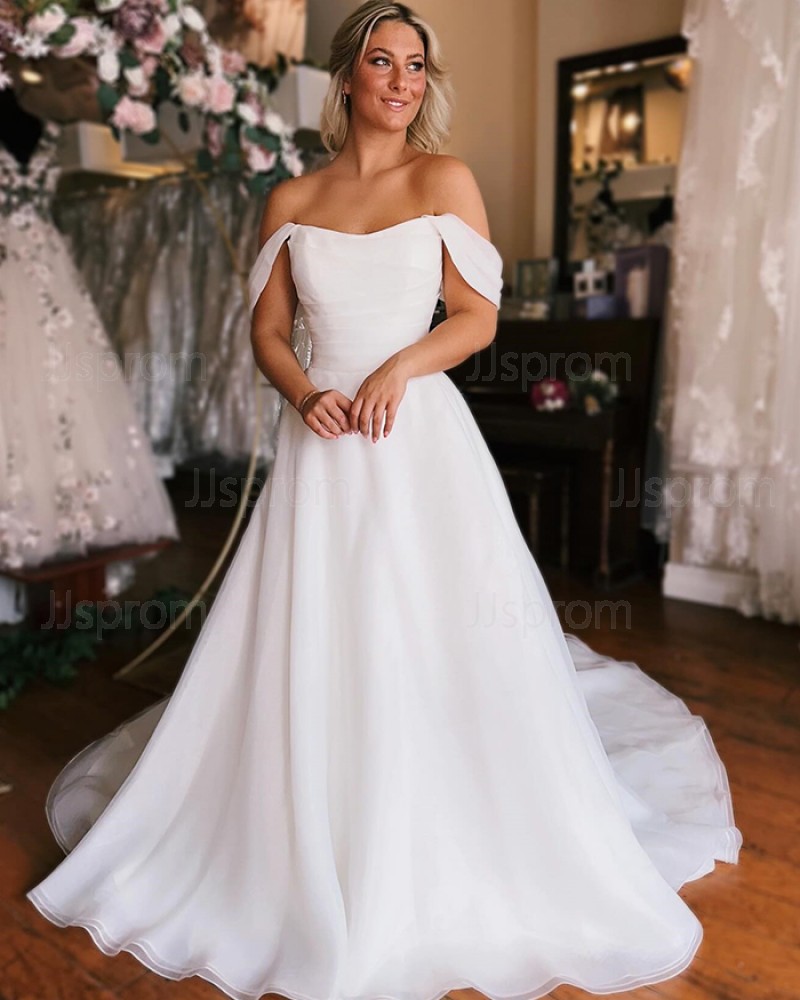 Off the Shoulder Simple White A-line Wedding Dress WD2606