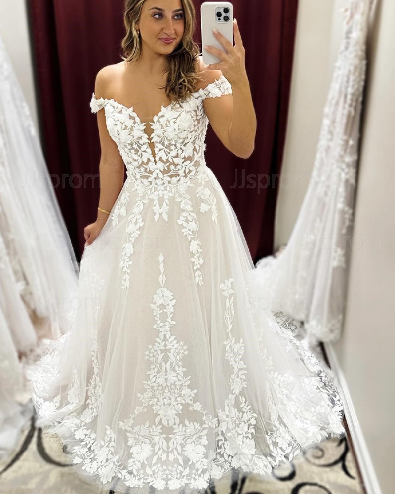 Lace Applique Ivory Off the Shoulder Wedding Dress WD2617