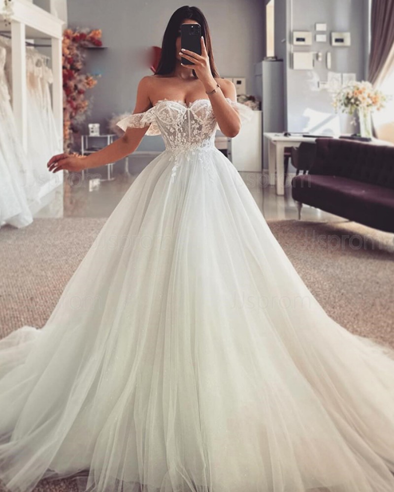 Lace Bodice Off The Shoulder Tulle Wedding Dress WD2664