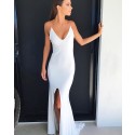 Long White Mermaid Spaghetti Straps Evening Dress with Front Slit PD1048