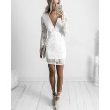 White Lace Tight V-neck Graduation Dress with Long Sleeves HD3224