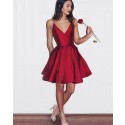 Red Spaghetti Straps Simple Satin Rose Homecoming Dress with Pockets HD3273