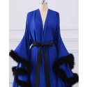 Satin V-neck Blue Feather Bridal Boudoir Robe with Bell Sleeves BR011