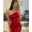 Special Glass Mirror One Shoulder Sequin Red Tight Homecoming Dress HD3648