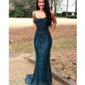 Gorgeous Lace Navy Blue Square Beading Mermaid Evening Dress PD1766