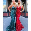 Green Sequin Lace Halter Mermaid Prom Dress PD2059