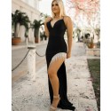 Black Mermaid Spaghetti Straps Prom Dress With Tassels Side Slit PD2263