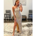 One Shoulder Beading Gorgeous Prom Dress with Side Slit & Tassels PD2367