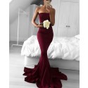 Long Red Strapless Satin Mermaid Prom Dress PM1189