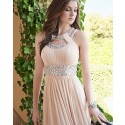 Elegant Long Pink Chiffon Cutout Beading Pleated Prom Dress PM1241