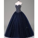 Blue Sweetheart Sparkle Beading Navy Ball Gown Prom Dress PM1268