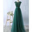Long Green Tulle Sheer Lace Bodice Prom Dress PM1278