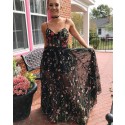 Long Floral Lace Spaghetti Straps Prom Dress PM1398