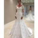 Lace Appliqued White Off the Shoulder Mermaid Wedding Dress with Long Sleeves WD2055