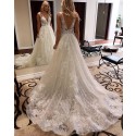 Elegant Appliqued A-line Deep V-neck Sparkle Wedding Dress WD2077