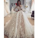Elegant Jewel Ivory 3D Lace Flowers Long Sleeve Wedding Dress WD2110