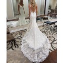 Elegant Mermaid White V-neck Lace Appliqued Wedding Dress WD2112