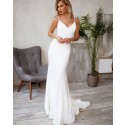 Mermaid Satin White Spaghetti Straps Wedding Dress with Beading Belt WD2122