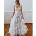 Lace Applique Ivory Square A-line Wedding Dress WD2302