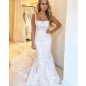 Lace Square Neckline Mermaid Wedding Dress with Chapel Train WD2316