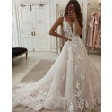Lace Applique Ivory A-line V-neck Wedding Dress WD2436