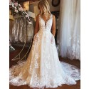 Lace Ivory A-Line V-neck Wedding Dress with Pockets WD2463