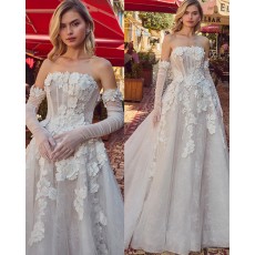 Lace Applique Strapless Ivory A-Line Wedding Dress WD2678
