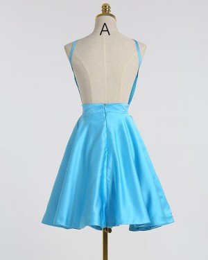 Light Blue Short A-line Spaghetti Straps Satin Homecoming Dress HD3263