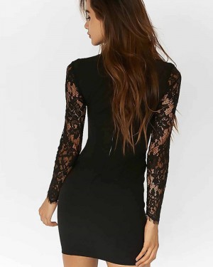 High Neck Black Cutout Long Sleeve Tight Club Dress HD3285