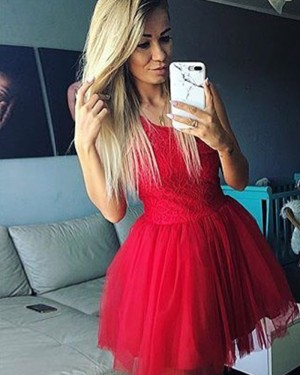 Lace Bodice Scoop Red Ball Gown Short Homecoming Dress HD3303