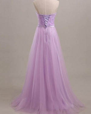 Light Purple Ruched Sweetheart Tulle Bridesmaid Dress with Belt BD2038