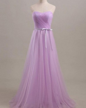 Light Purple Ruched Sweetheart Tulle Bridesmaid Dress with Belt BD2038