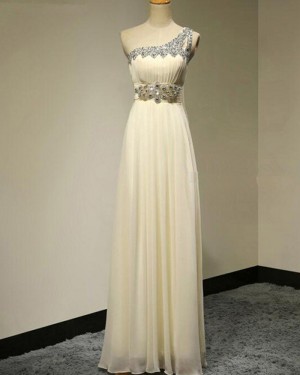 Yellow One Shoulder Beading Ruched Tulle Empire Bridesmaid Dress BD2040