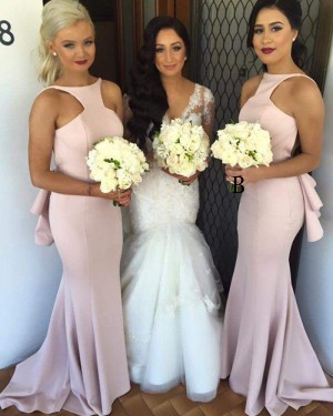 Dusty Pink Jewel Cutout Satin Mermaid Bridesmaid Dress BD2043