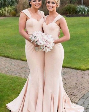 Long Mermaid Square Pink Satin Simple Bridesmaid Dress BD2078